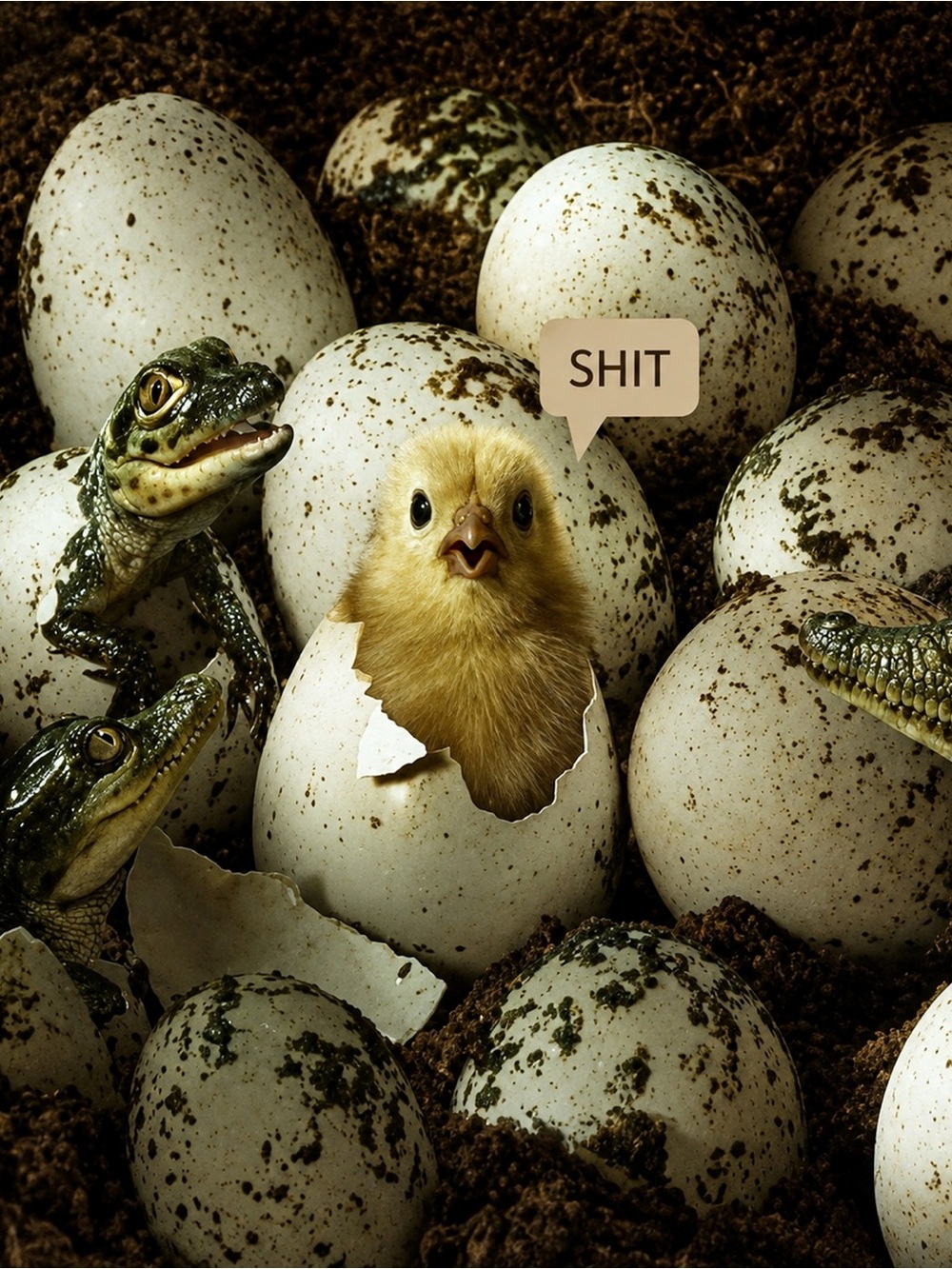 Funny Crocodile Chick Poster 16x20 | Quirky Reptile Wall Art | Dark Humor